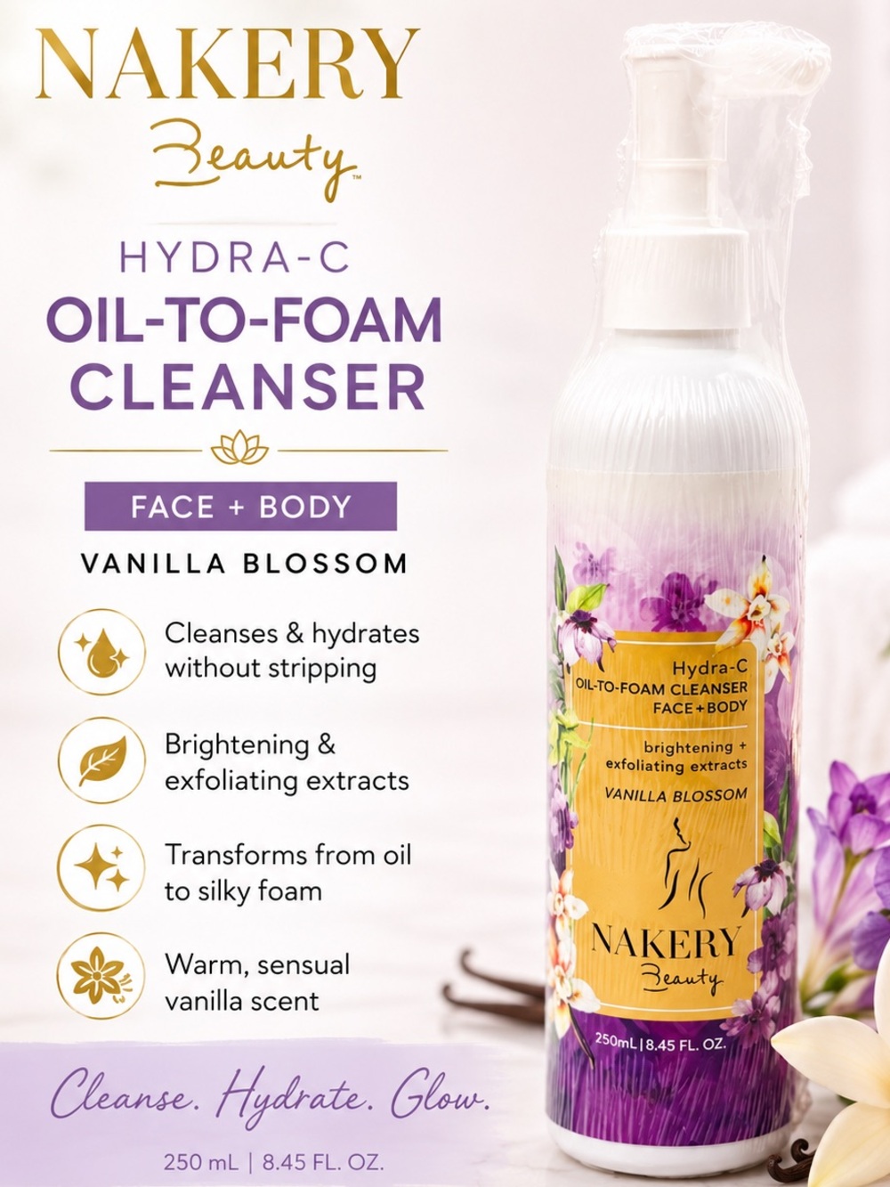 Nakery Beauty Hydra-C Oil-to-Foam Cleanser - Vanilla Blossom New Sealed - Picture 2 of 3